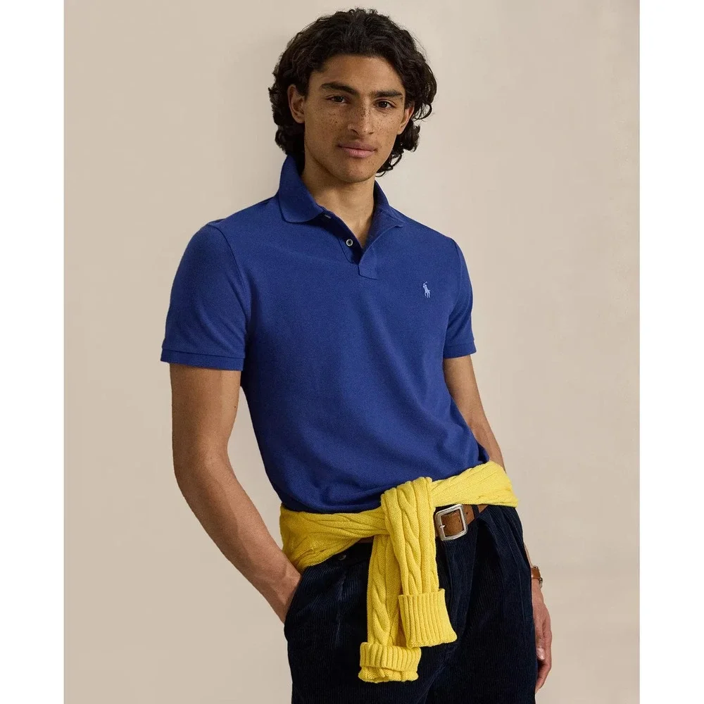 Polo Ralph Lauren Men's Cotton Custom Slim Fit Mesh Polo Shirt Blue Size Medium